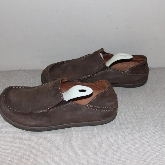 KIDS OLUKAI LEATHER SLIP ON SHOES - SIZE 3 1/2 - BROWN - Picture 3 of 8